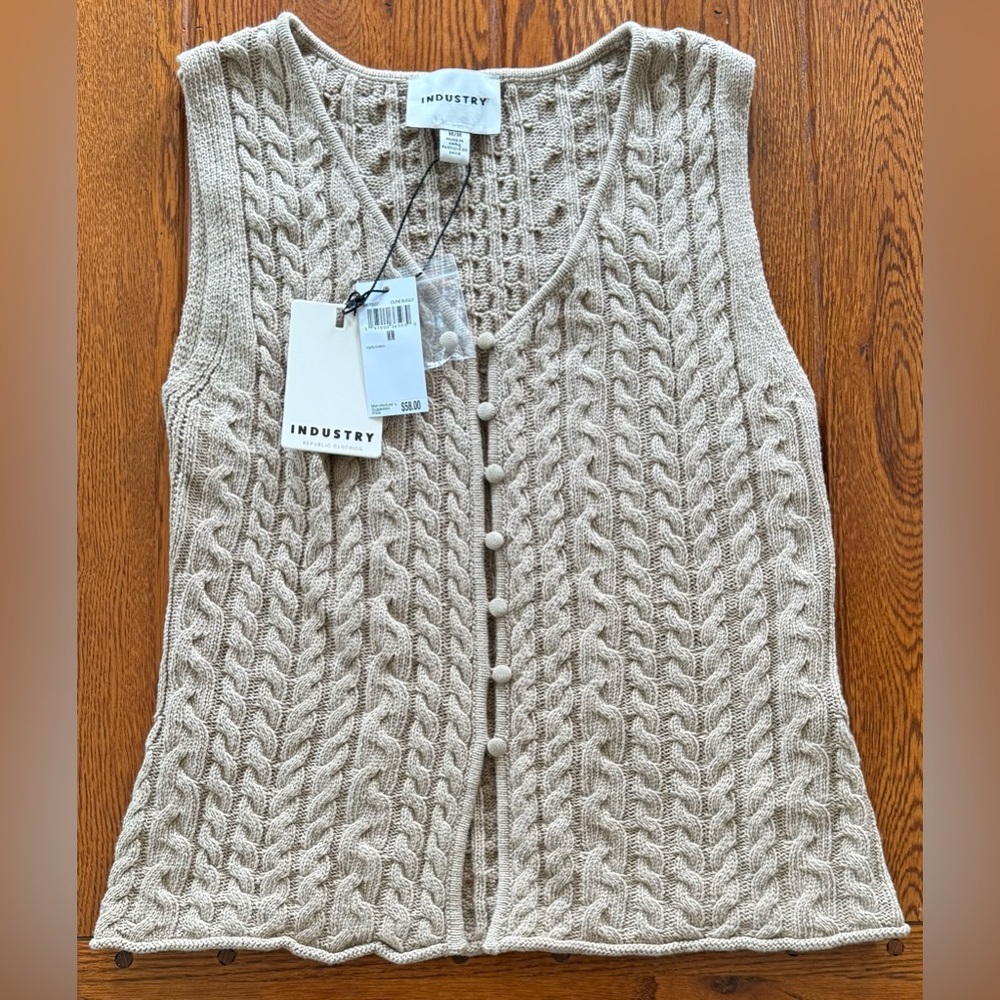 🆕 Industry Beige Cable Knit Button Up Vest